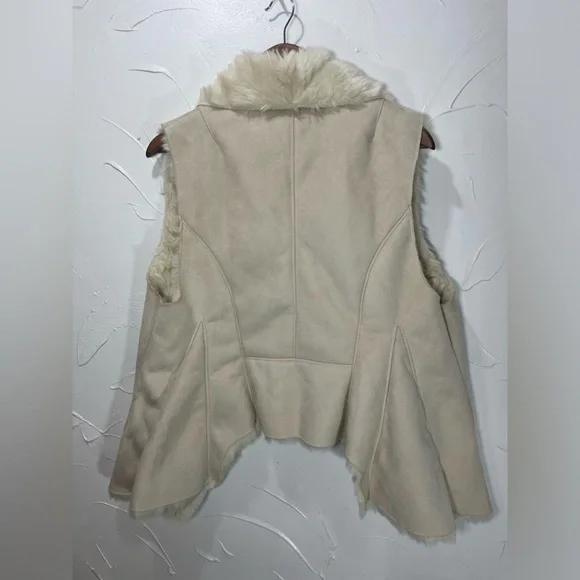 WD NY Faux Suede & Fur Vest Cream & Tan SZ L - Picture 3 of 10